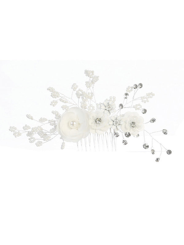 Tip Top Kids Girls White Floral Rhinestone Beads Comb - SophiasStyle.com